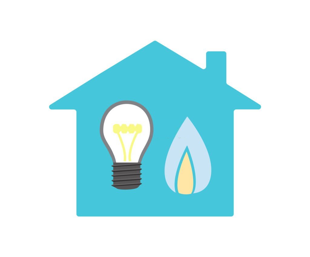 Vector image of a house with a light bulb and gas flame
